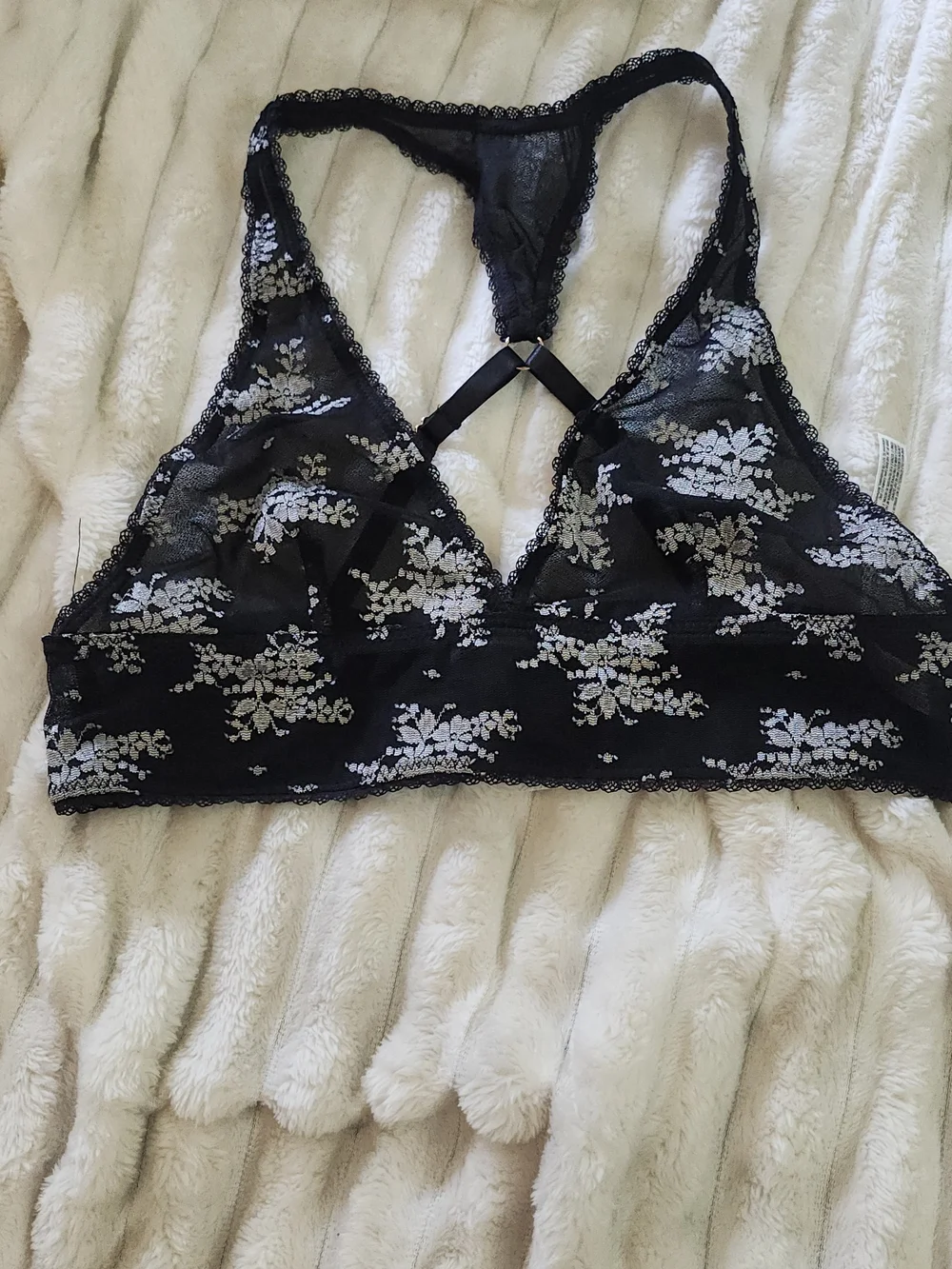 Free People Black Lace Floral Bralette with Racerback